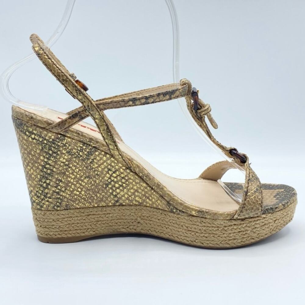 Prada Python T-Strap Platform Wedge Sandals Size … - image 3